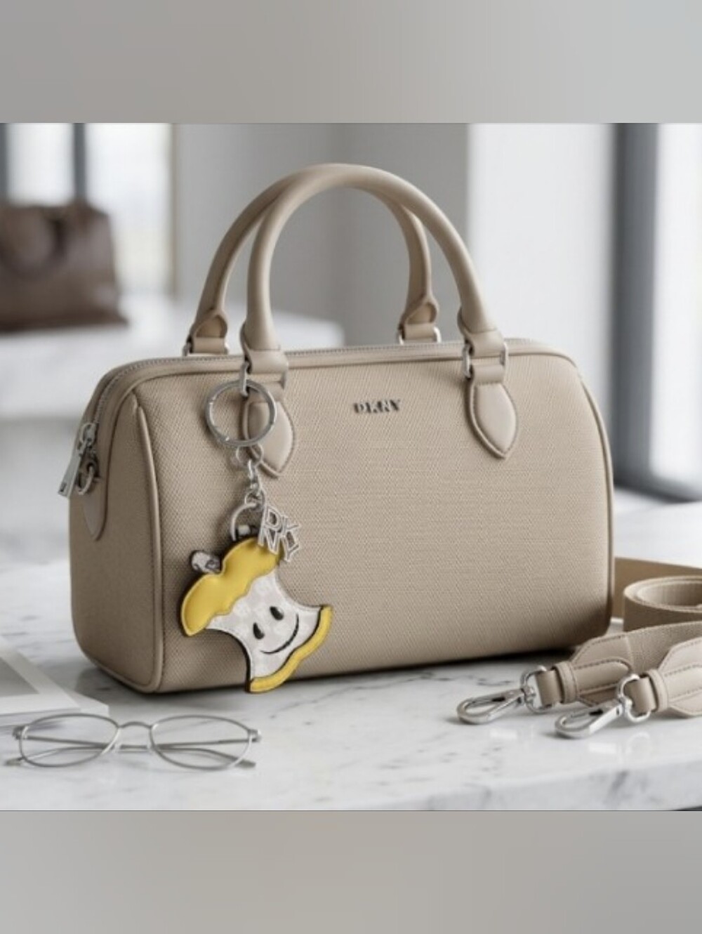 DKNY | Taupe Structured Satchel with Charm